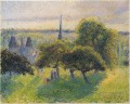 Granja y campanario al atardecer 1892 Camille Pissarro paisaje